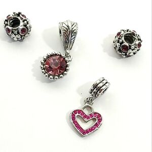 stainless steel charms lot Pink Gemstones Hearts #J017
